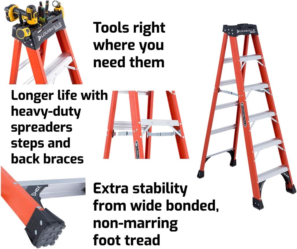 Louisville Ladder 6-Foot Fiberglass Step Ladder, 375-Pound Load Capacity, Type IAA, FS1406HD