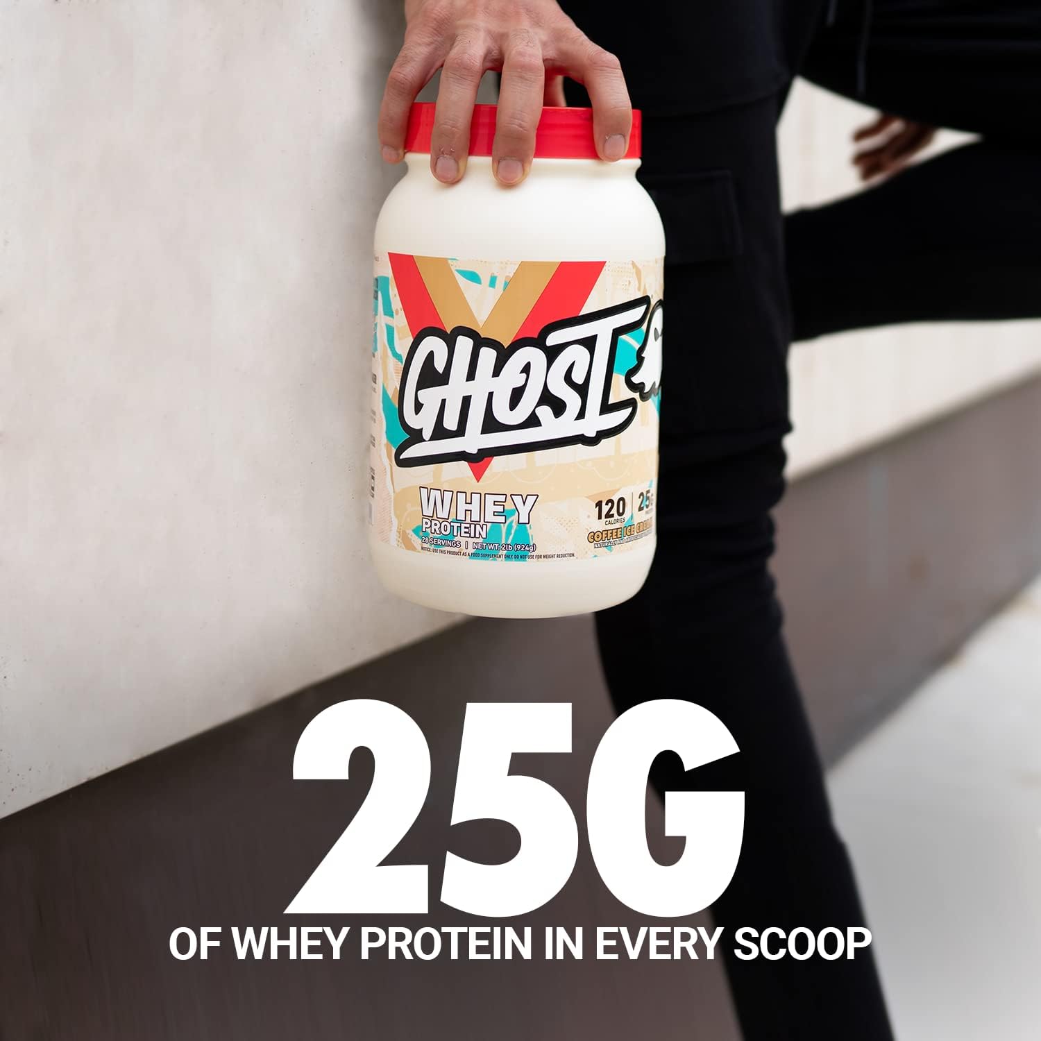GHOST Whey Protein Powder, Milk Chocolate - 2LB, 25G of Protein | Whey Protein Isolate & Concentrate Blend - Post Workout Nutrition Shake, Smoothies - Soy & Gluten-Free - 2LB Tub, 26 Servings