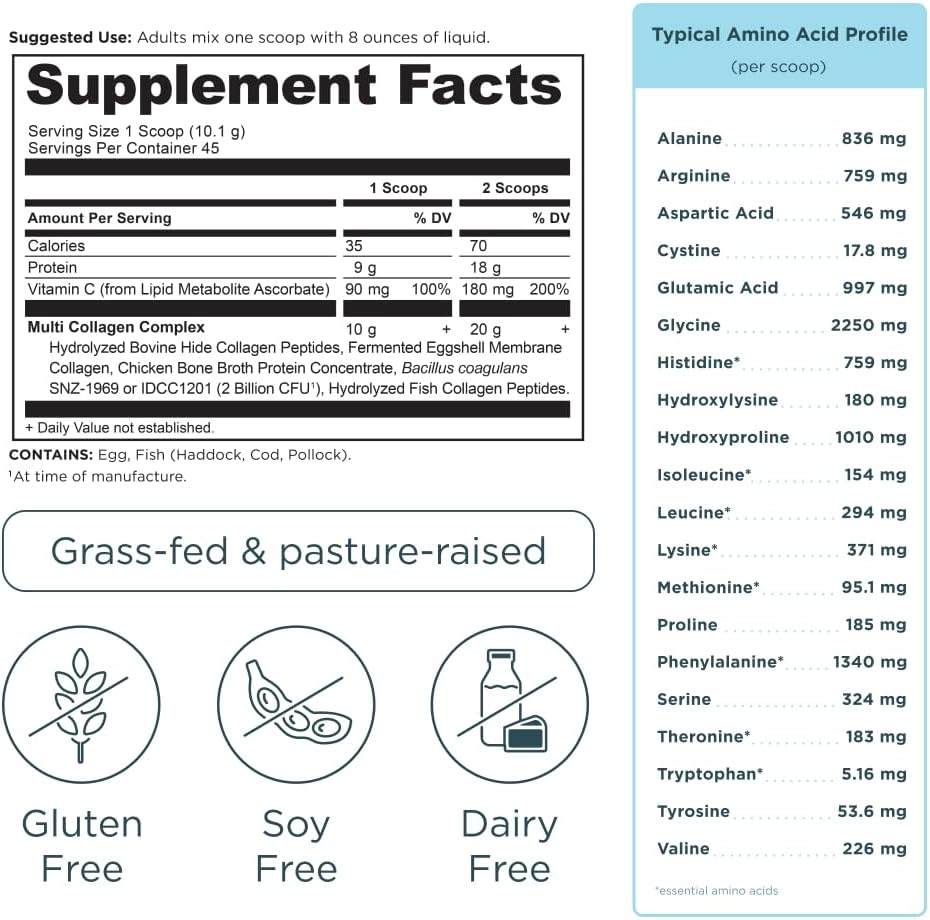 Ancient Nutrition Multi Collagen Protein Powder, 5 Types of Food Sourced Collagen, Providing Types I, II, III, V, and X, 16.2 Ounce