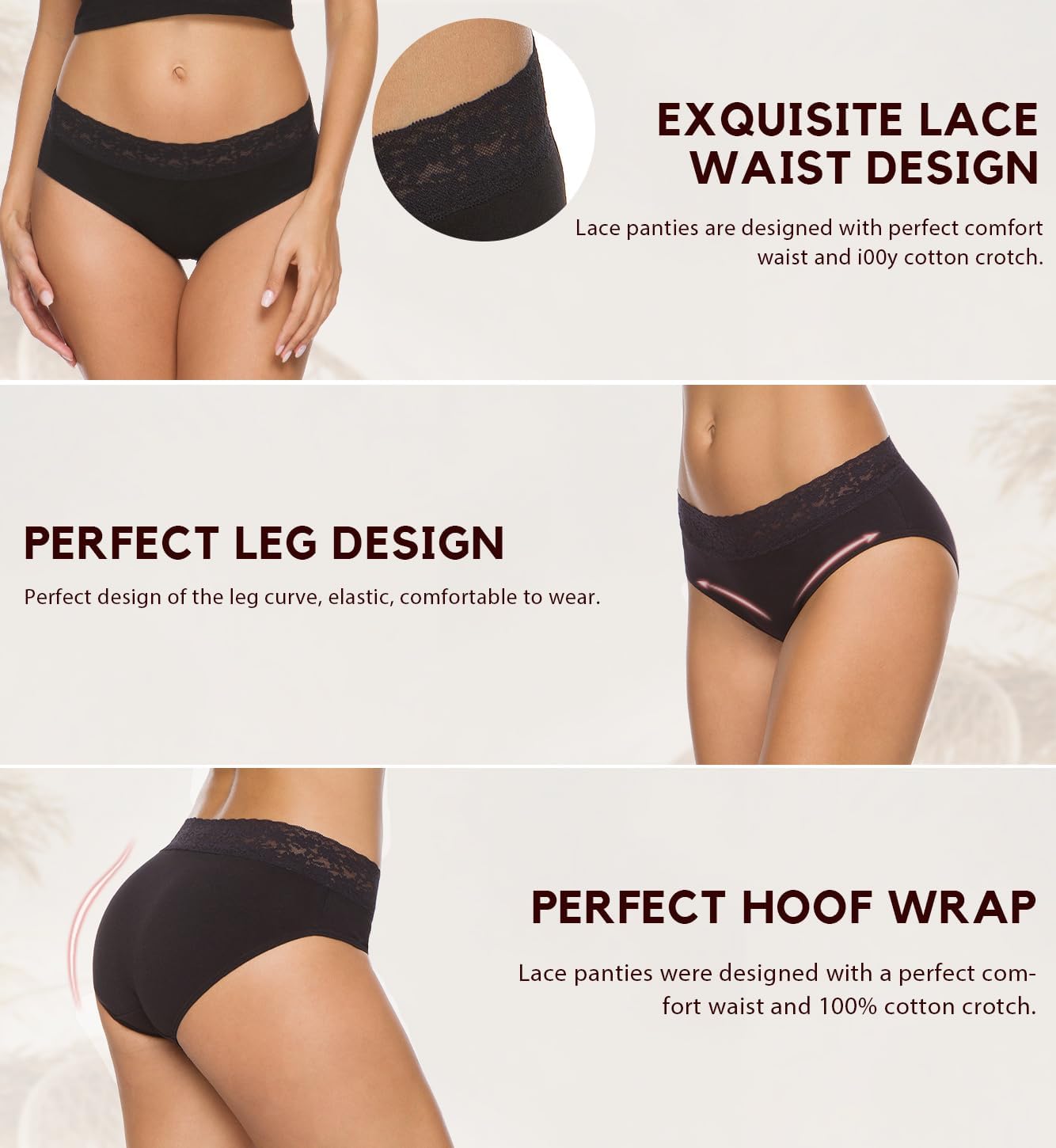 Hipster Panties for Women Underwear Lace Bikini Hip-huggers Panties 5 Pack