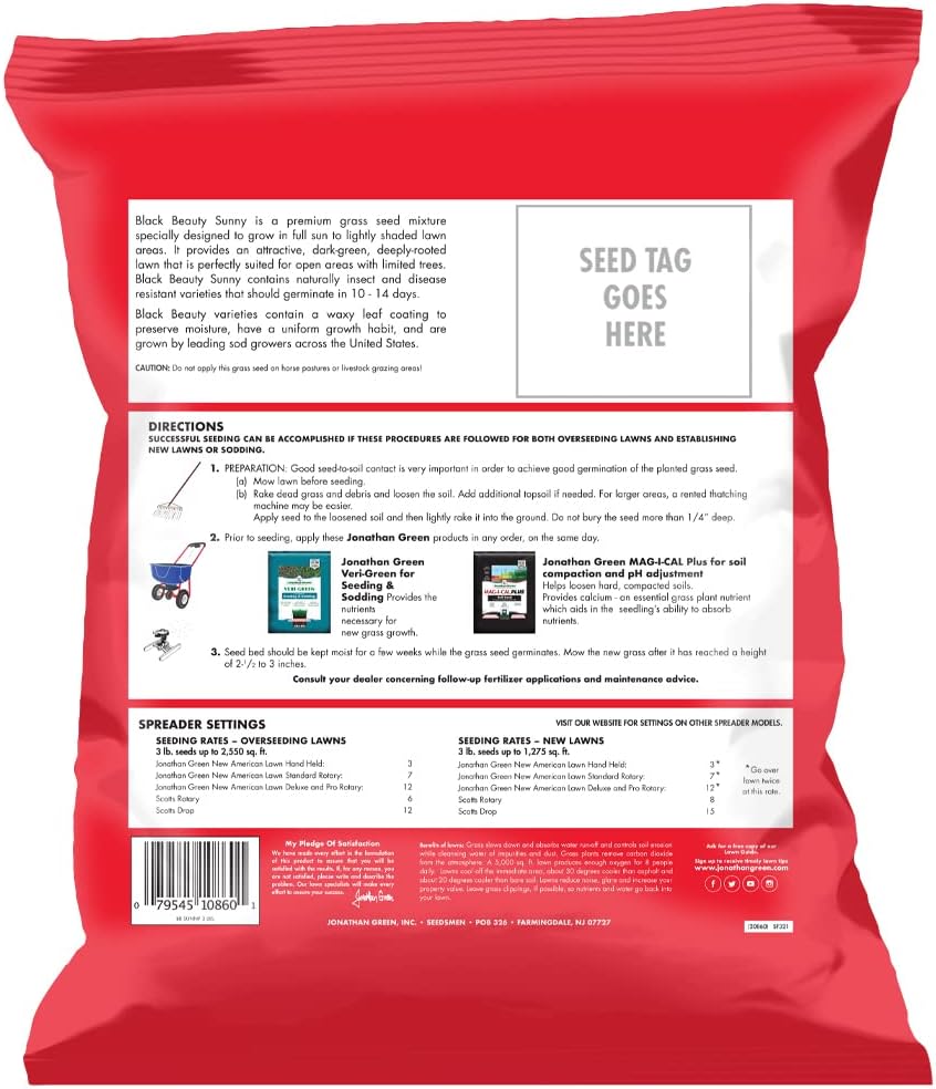 Jonathan Green (10895) Black Beauty Sunny Grass Seed - Cool Season Lawn Seed (1 lb)