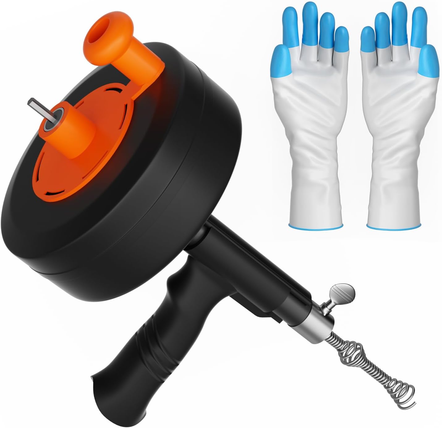 25ft Drain Auger Heavy Duty, Professional Plumbing Snake with Drill Adapter, Manual & Powered Clog Remover for Kitchen, Bathroom, Shower Sink & Bathtub, Flexible Pipe Snake Cleaner with Gloves