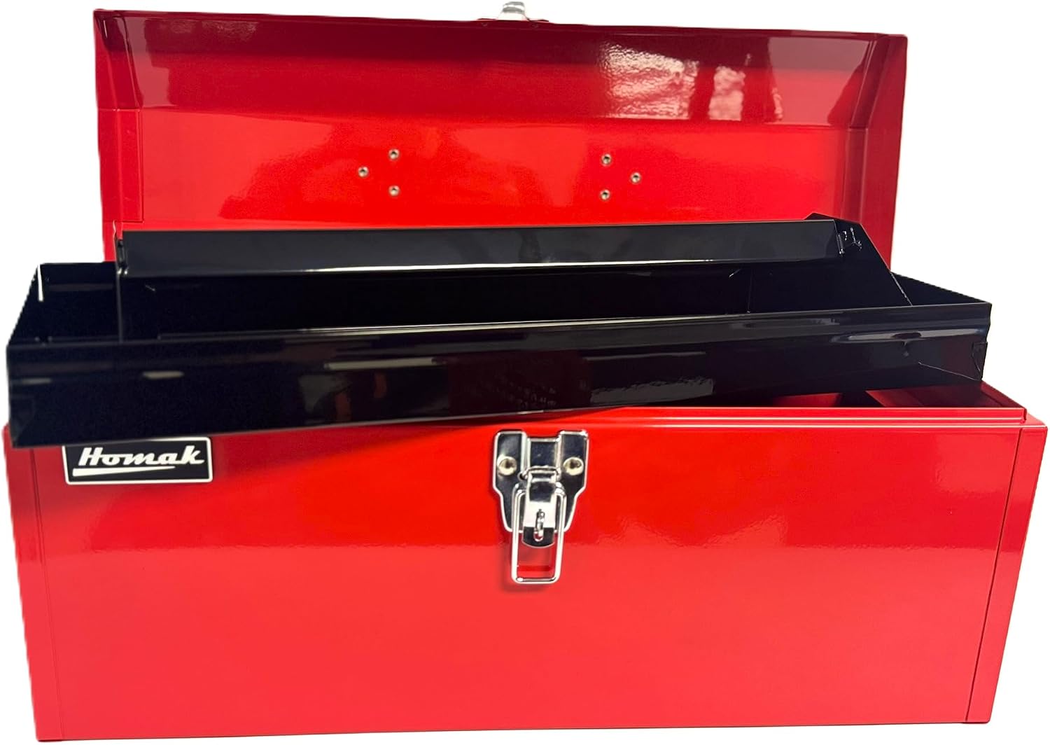 Homak Tool Box, 16" Portable Steel Small Tool Box with Metal Latch Closure & Plastic Handle, Multi-Purpose Heavy Duty Toolbox, Red