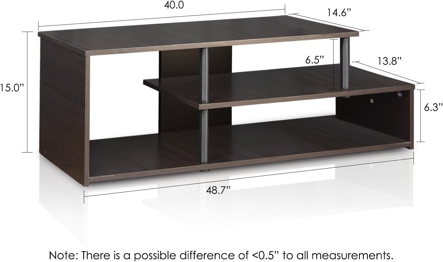 Furinno Econ Low Rise TV Stand, Espresso/Black | Open Shelf, TV Console for TV up to 46 Inch, for Living Room, Bedroom