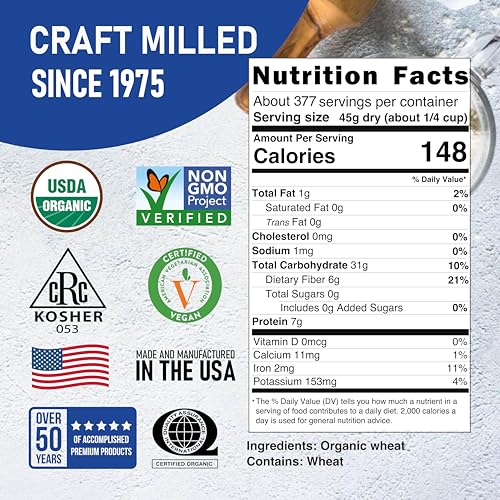 Great River Milling Organic Hard Red Spring Wheat Berries, Non-GMO, 25 lb | Organic Hard Red Spring Wheat Berries for home-milled bread flour, sourdough, sprouting, salads, pilaf and grain bowls