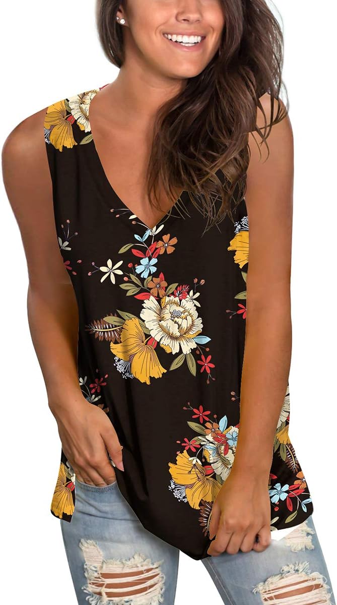 Sampeel Womens Summer Tank Tops Basic Tanks V Neck Sleeveless T Shirts Side Split