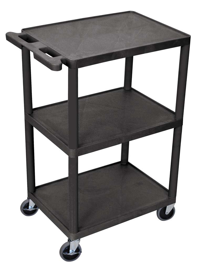 Luxor Multipurpose Three Shelves Structural Foam Plastic Storage Utility Cart - Black