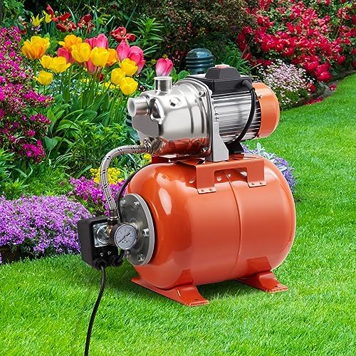 TrailBlaze 1HP Shallow Well Pump with Pressure Tank, 115V, Stainless Steel Lawn Sprinkler Irrigation Pump, Automatic Water Booster Jet Pumps for Home, Garden, Lawn, Farm