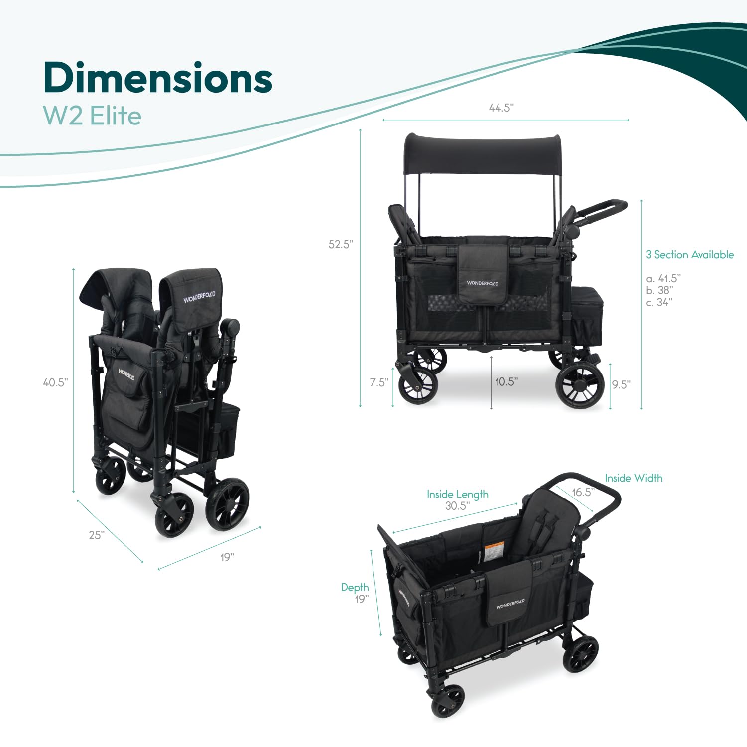 WonderFold W2 Stroller Wagon, Steel Frame, 2 Seater, Black