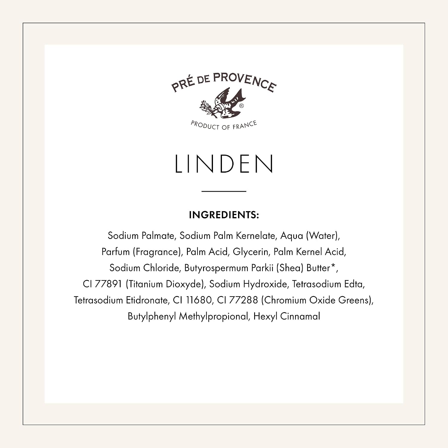 Pre de Provence Artisanal Soap Bar, Natural French Skincare, Enriched with Organic Shea Butter, Quad Milled for Rich, Smooth & Moisturizing Lather, Linden, 5.3 Ounce