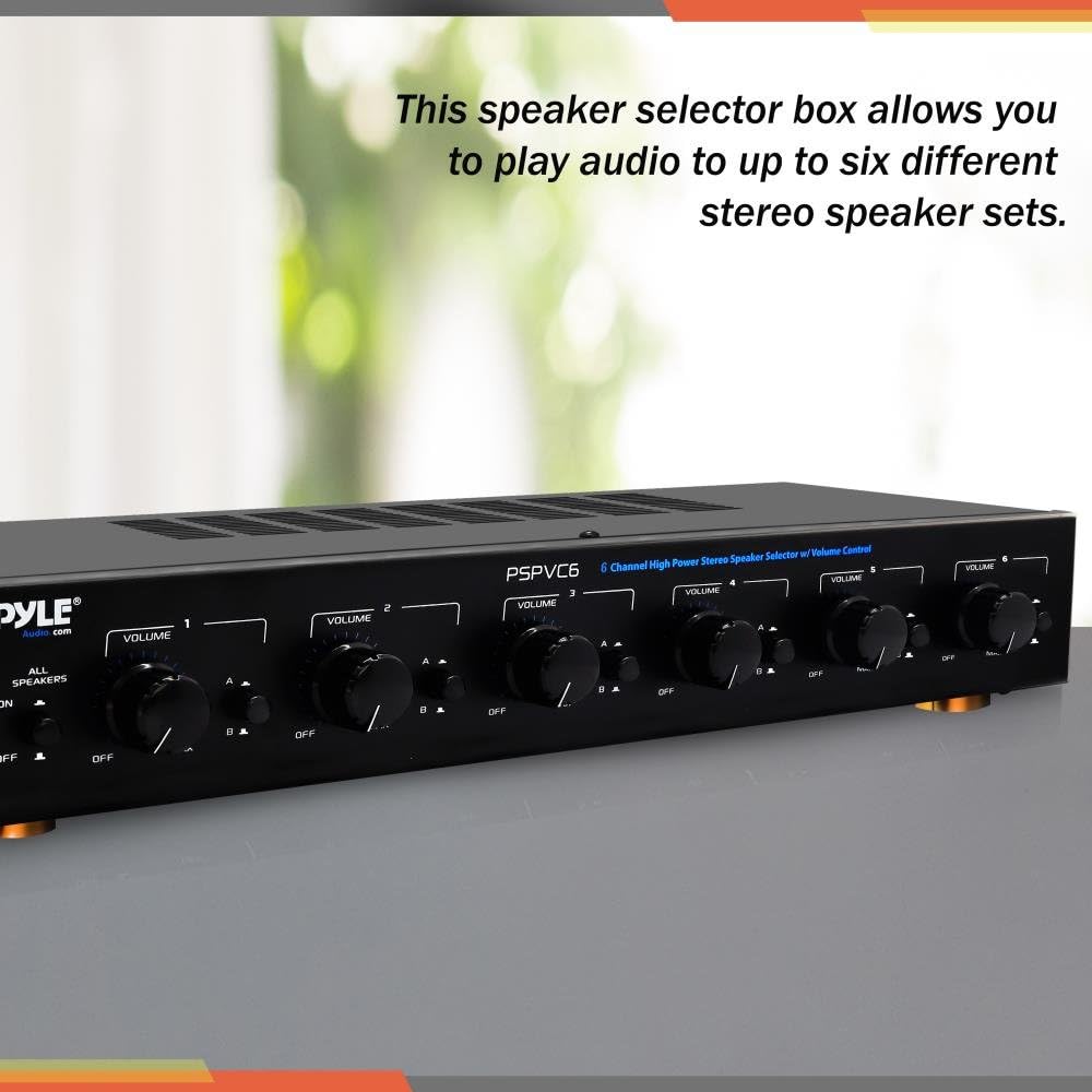 Pyle Premium New and Improved 6 Zone Channel Speaker Switch Selector Volume Control Switch Box Hub Distribution Box for Multi-Channel High Powered
