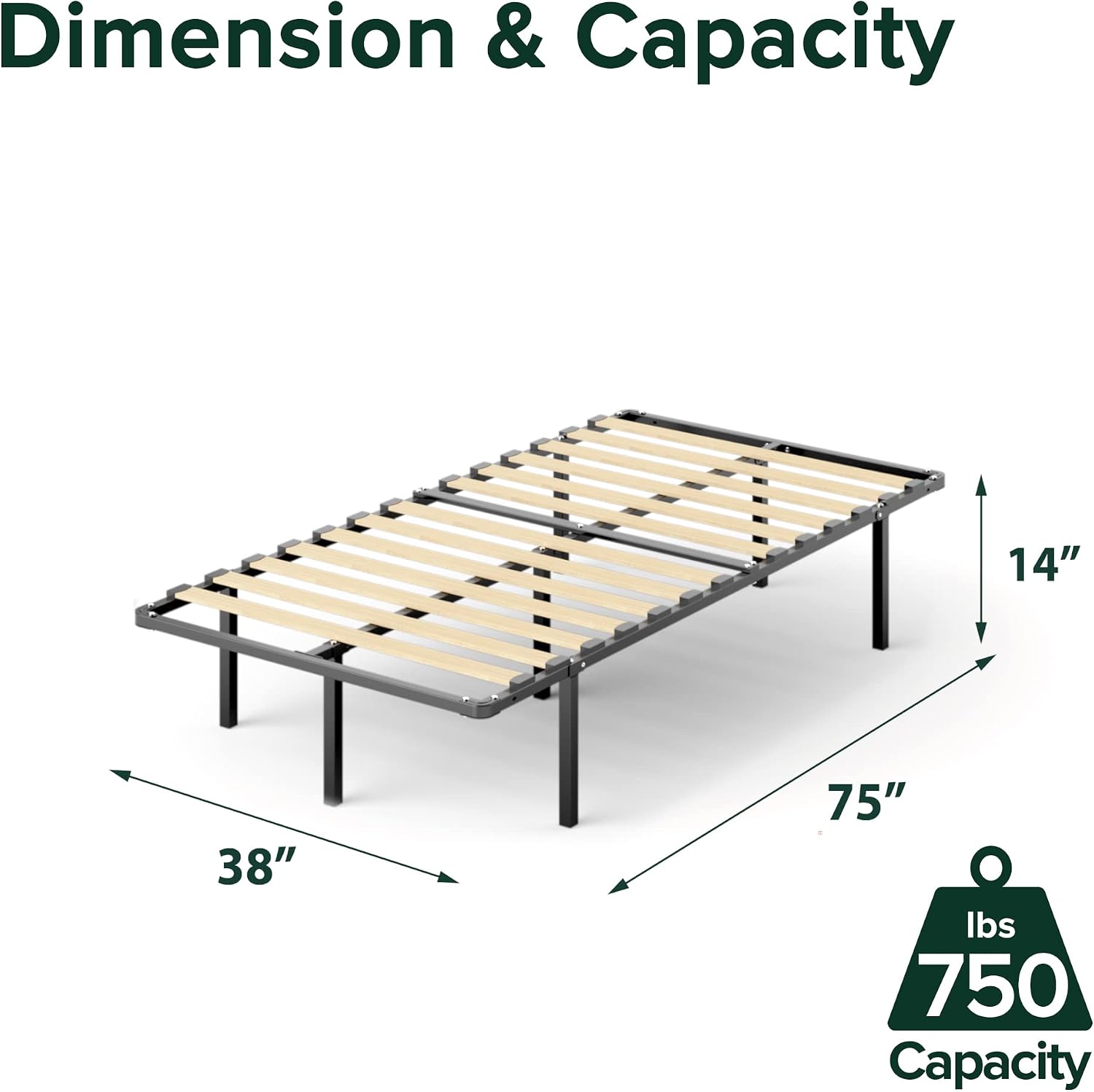 ZINUS SmartBase Compack Mattress Foundation, 14 Inch Metal Bed Frame, No Box Spring Needed, Sturdy Steel Slat Support, Full