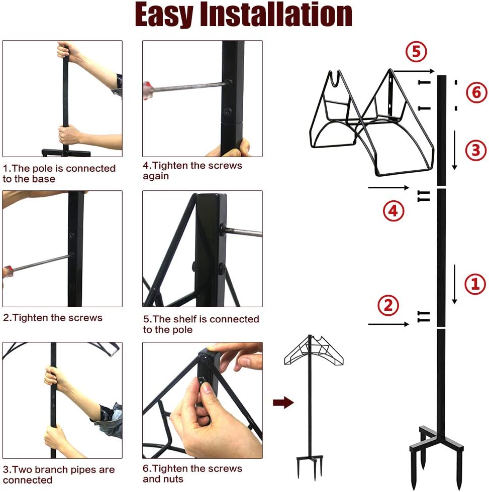 Artigarden Freestanding Garden Hose Holder Hanger, Heavy Duty Metal Water Hose Reel Storage Stand Rack for Yard Lawn, Bright Black (Hose not Included)