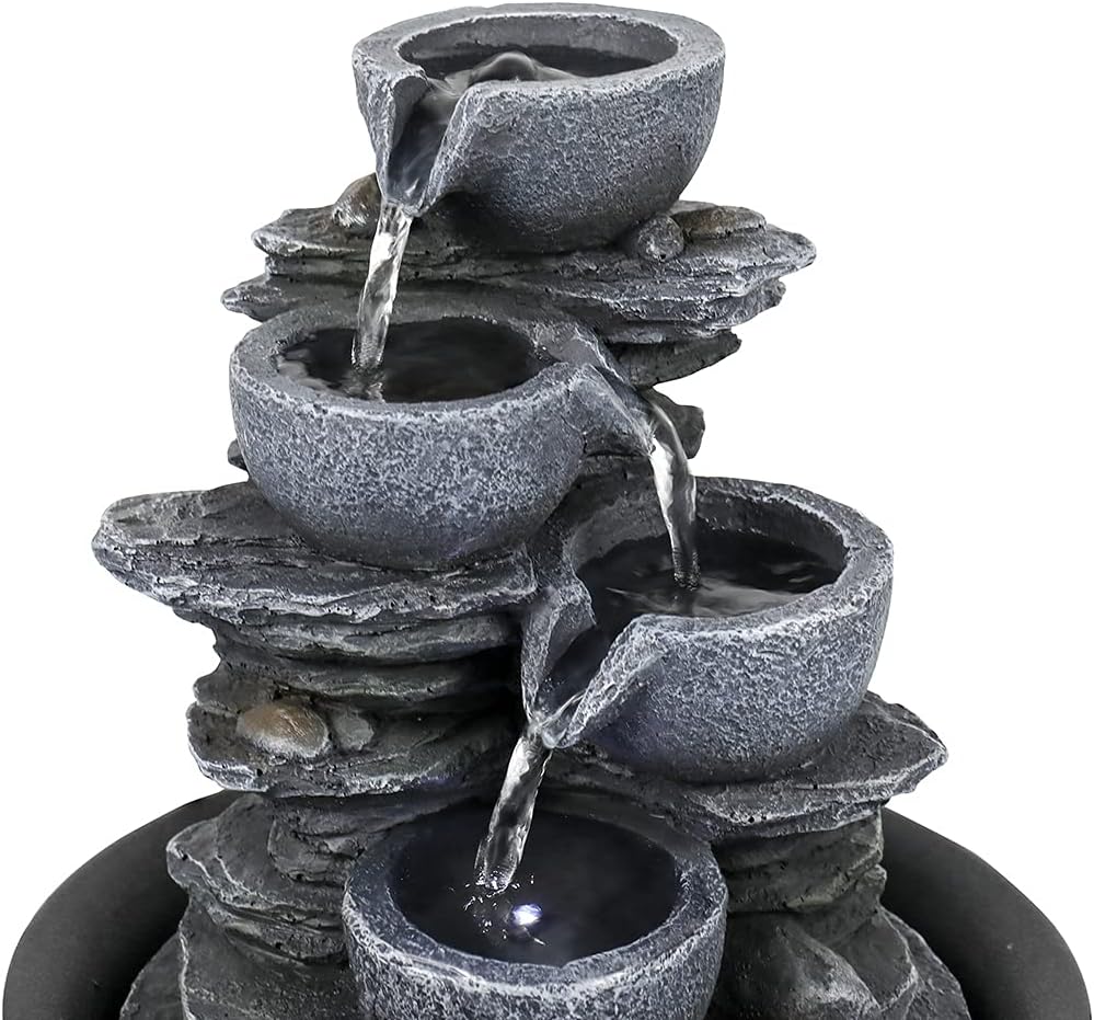 Rockery Indoor Water Fountain, Zen Meditation Tabletop Fountain with LED Lights & Crystal Ball for Home Office Bedroom 9 4/5"