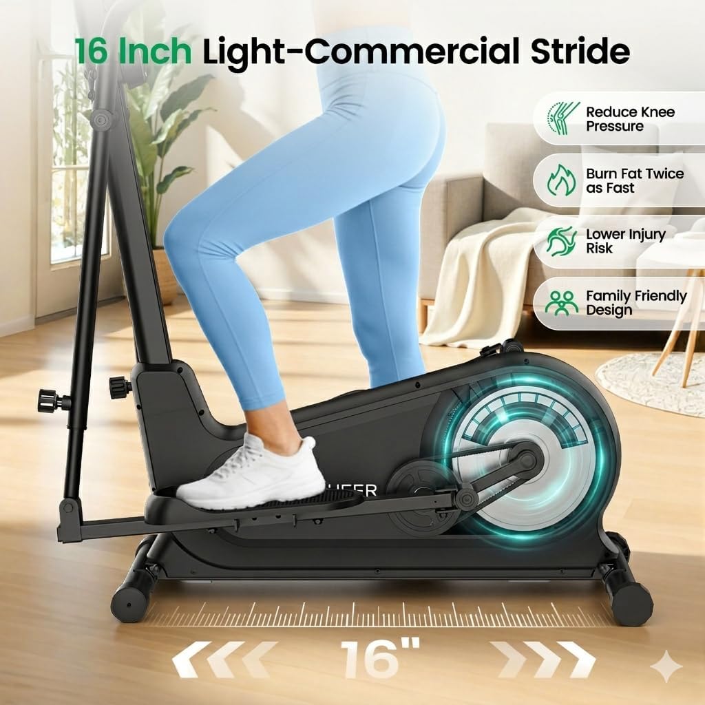ANCHEER Elliptical Exercise Machine for Home, Foldable Magnetic Elliptical Trainer with 16" Stride, 16 Resistance Levels, Adjustable Pedals, LCD Monitor & Pulse Sensor, 550 LBS Weight Capacity