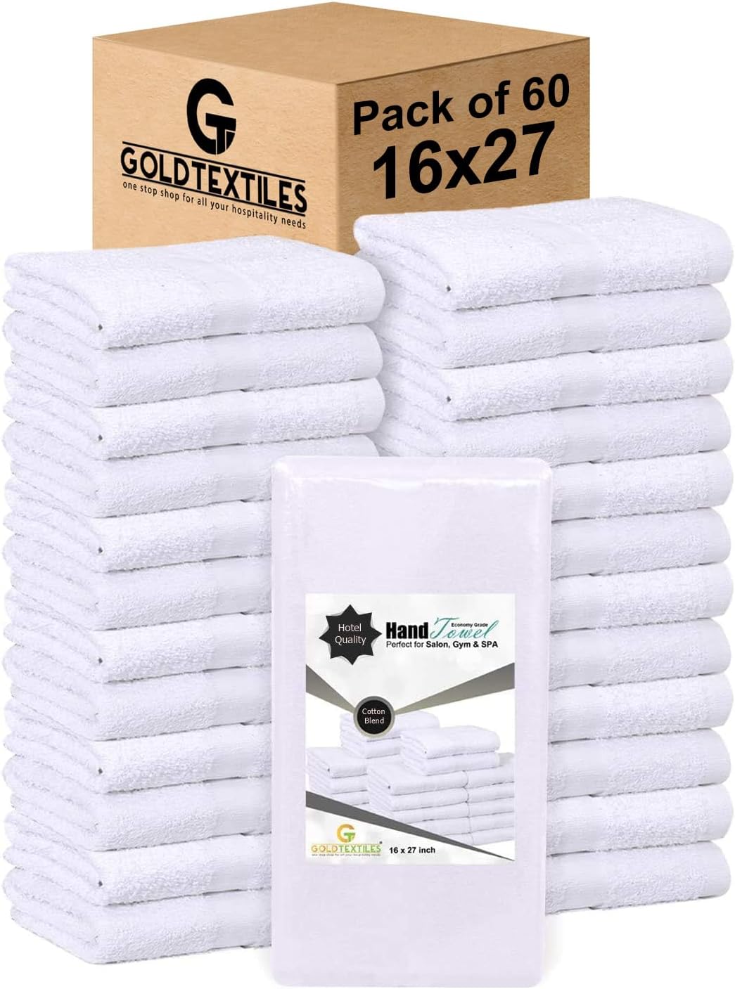 24 Pcs (2 Dozen) White 16x27 Inch Cotton Blend Economy Hand Towels Salon/Gym/Hotel Super use Absorbent Best for Kitchen,Janitorial,Home use Towels