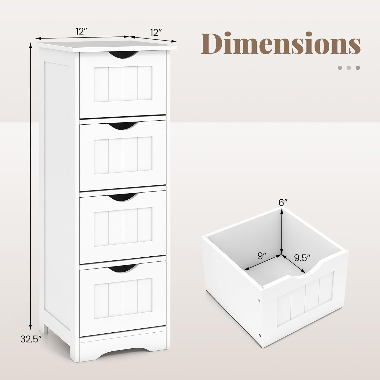 Tangkula Bathroom Floor Cabinet, Freestanding Narrow Side Storage Organizer with 4 Drawers, Multifunctional Towel Cabinet with Anti-Tip Kit for Living Room Laundry Entryway (4 Drawers, White)