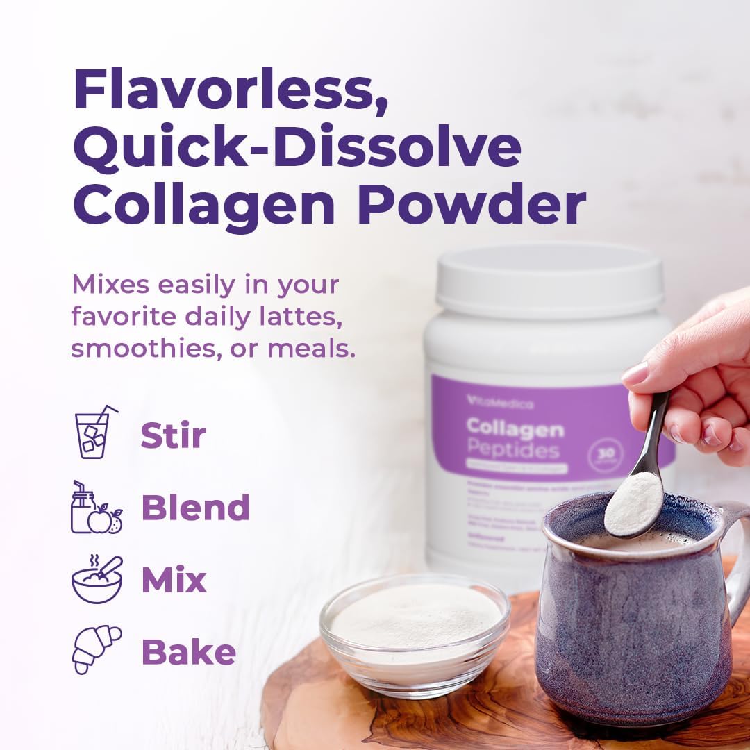 VitaMedica Collagen Peptides Powder, Hydrolyzed Types I & III, 30 Servings