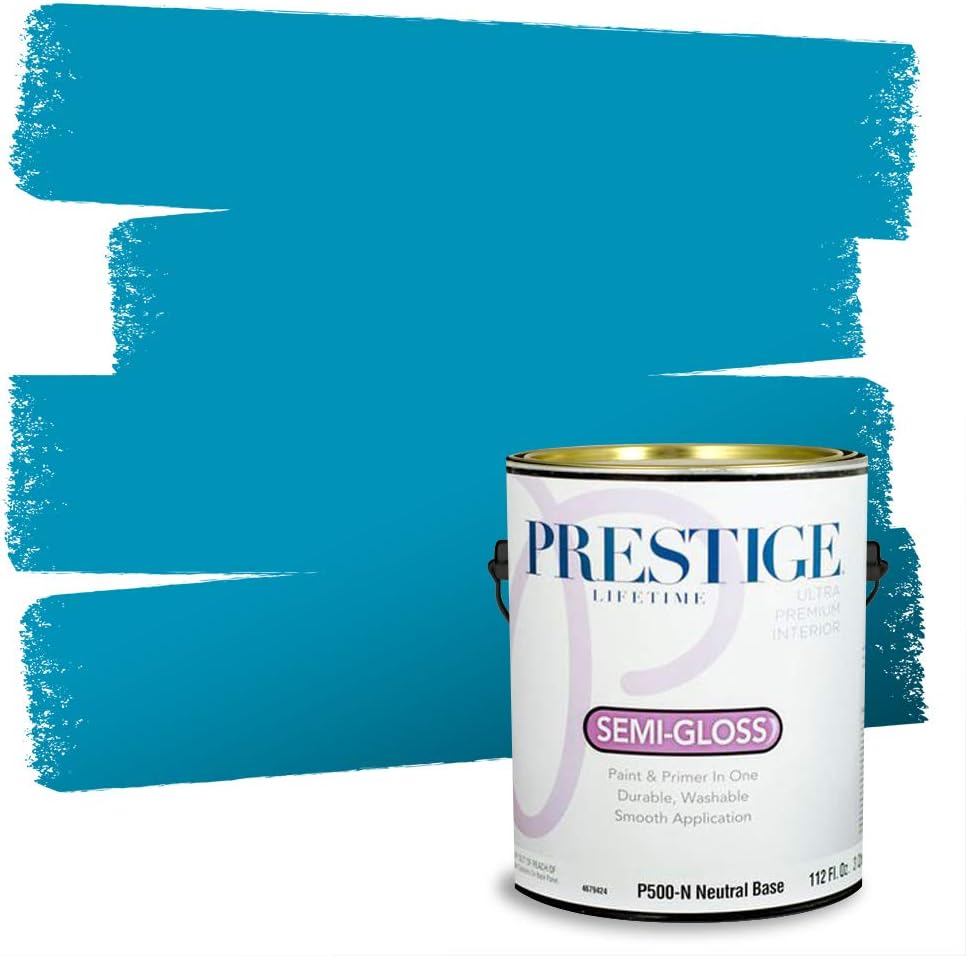 PRESTIGE Paints Exterior Paint and Primer In One, 1-Gallon, Semi-Gloss, Comparable Match of Sherwin Williams* Nifty Turquoise*