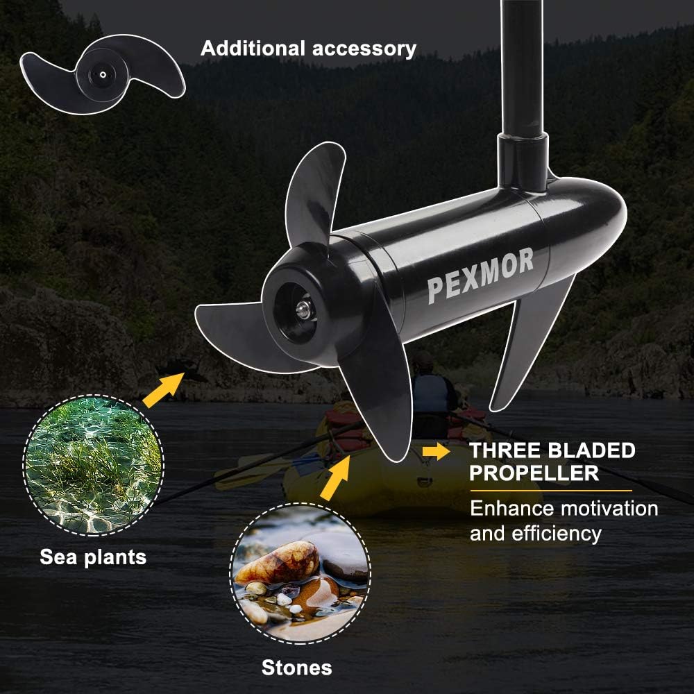 PEXMOR 8 Speed Electric Trolling Motor, Electric Outboard Boat Motor w/Adjustable Handle & LED Indicator, Transom Mounted for Saltwater, Kayak