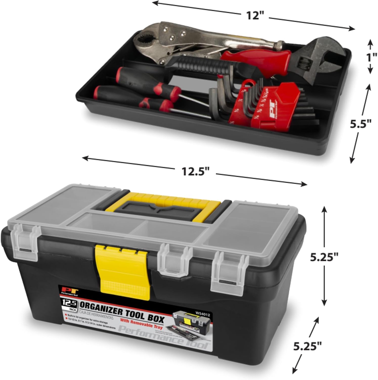 Performance Tool W54026 26 in. Steel Tool Box with Removable Tote | Heavy duty steel storage box and organizer. Recessed ergonomic comfort handle. Strong double latch with padlock eyehole