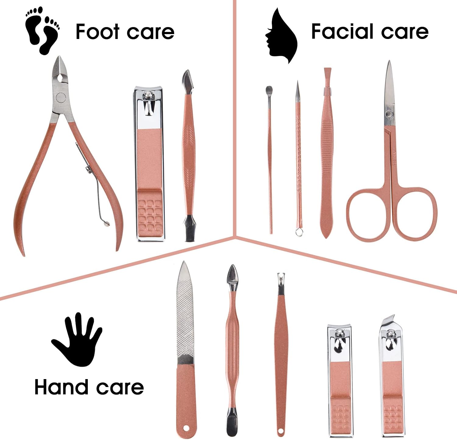 Nail Clippers & Beauty Tool Portable Set, Rose Gold Manicure Set, 12 in 1.