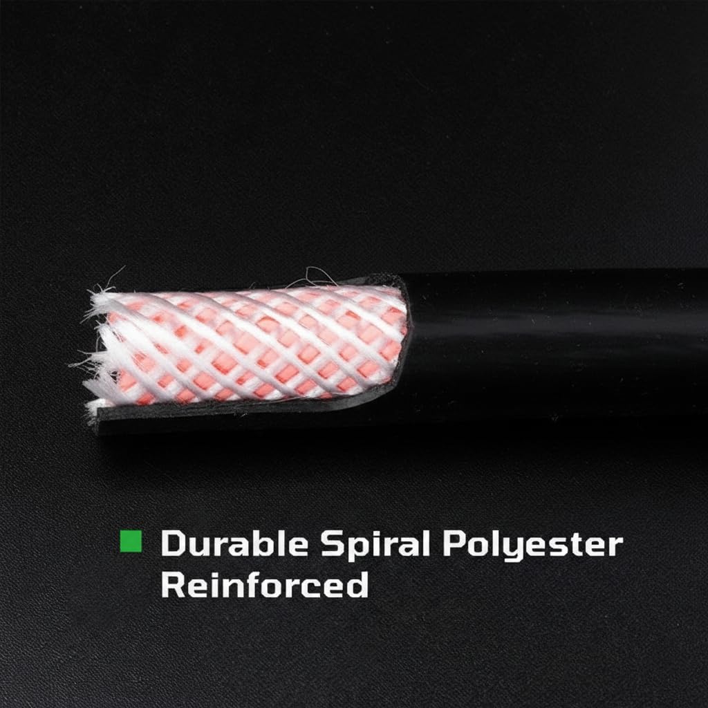 DYNAMIC POWER Premium Black Rubber Air Hose 3/8" x 50' 300 PSI Assembly with 1/4" Male Pipe Thread Fittings & Bend Restictors.