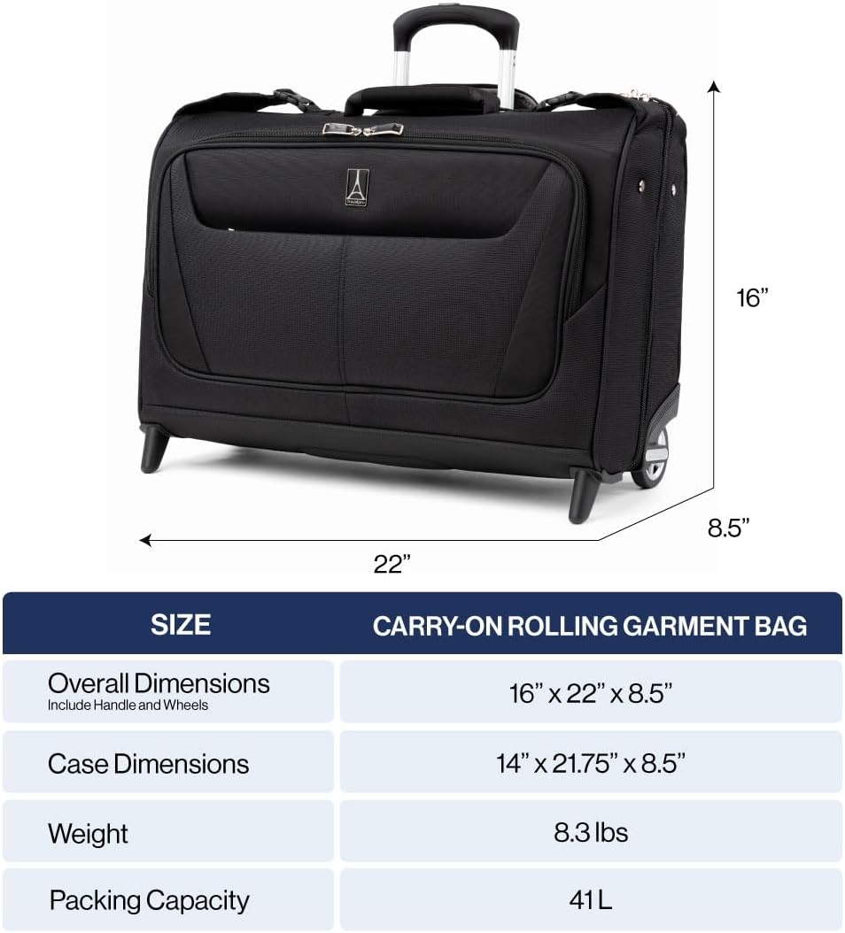 Travelpro Maxlite 5 Softside Carry-On Rolling Garment Bag, Black, 22-Inch