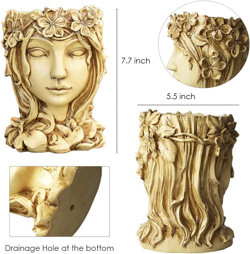 Head Planter Face Flower Pot Goddess Statue Planter Girl Portrait Container