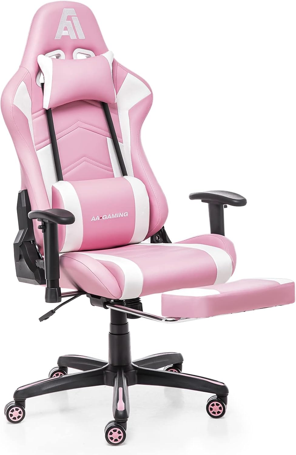 AA Products Gaming Chair Ergonomic High Back Computer Racing Chair Adjustable Office Chair with Footrest, Lumbar Support Swivel Chair - Black