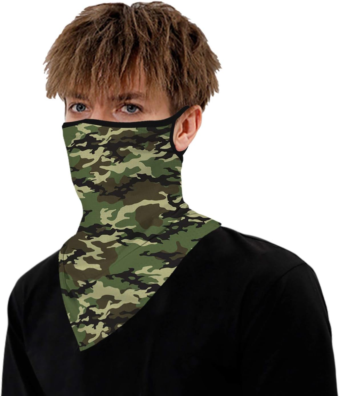 YAYOUREL Neck Gaiter Face Mask Bandanas for Men Women UV Face Scarf Cover Ear Loop Hole Facemask for Fishing Running Cycling