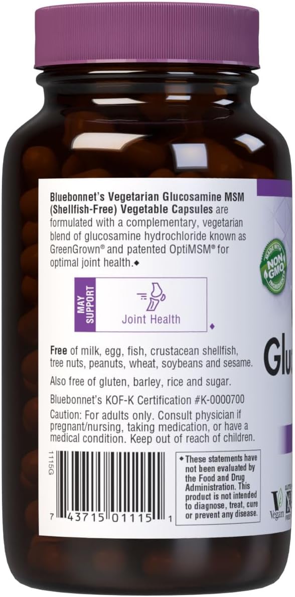 BlueBonnet Vegetarian Glucosamine Plus MSM Supplement, 120 Count ('743715011151) | Shellfish-Free Joint Support Supplement for Women & Men, Vegan