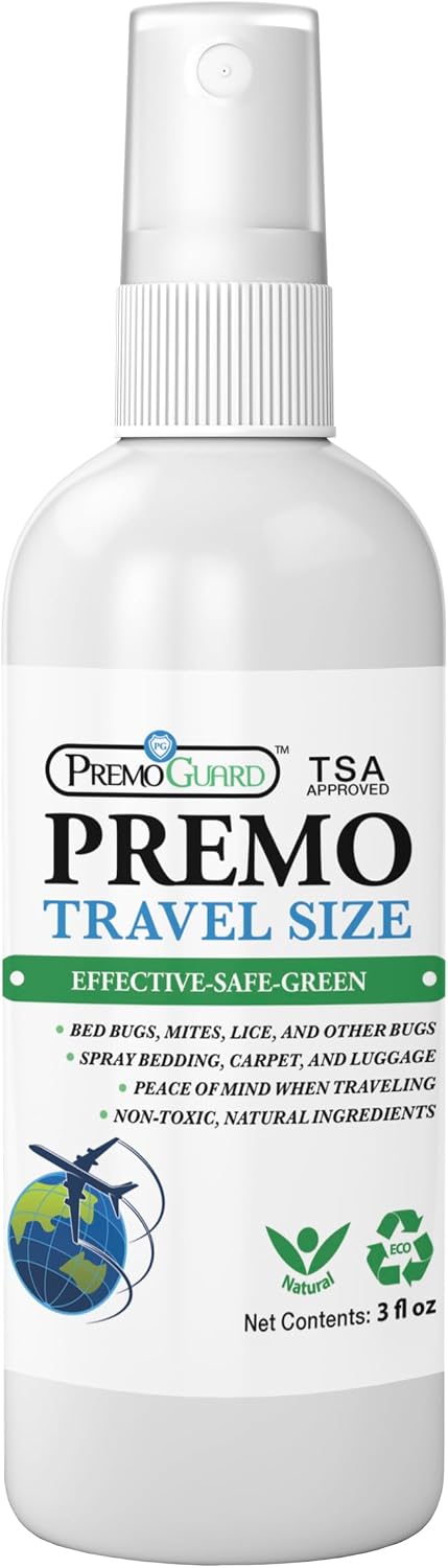 Premo Guard Bed Bug & Mite Killer Spray – University Tested 100% Kill Rate | Natural, Safe for Bedding, Furniture, Fabrics, and Clothing, Non Toxic, Stain & Scent Free, Child & Pet Safe