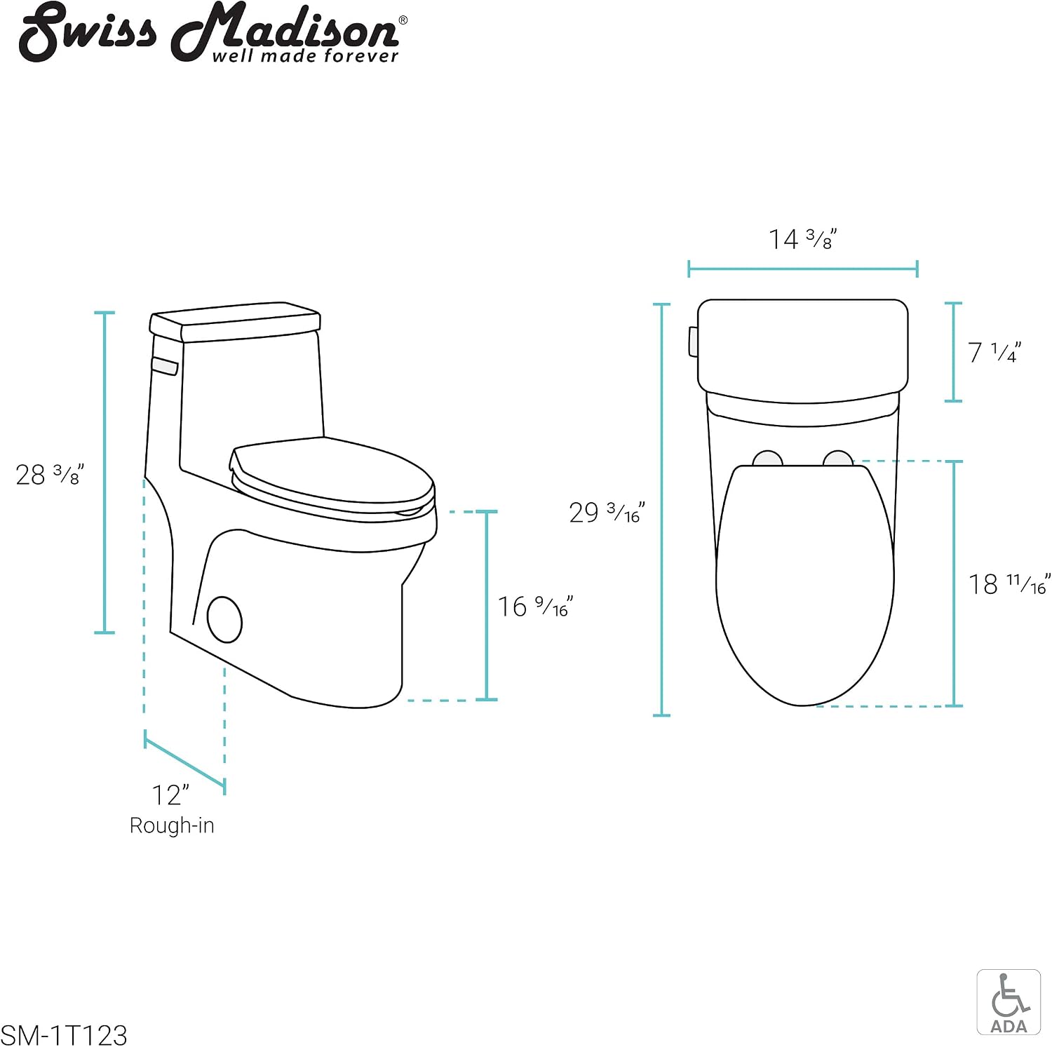Swiss Madison SM-1T123 Virage One Piece Toilet, Modern Toilets For Bathrooms, ADA Toilet, Elongated Left Side Flush Handle Toilet 1.28 GPF