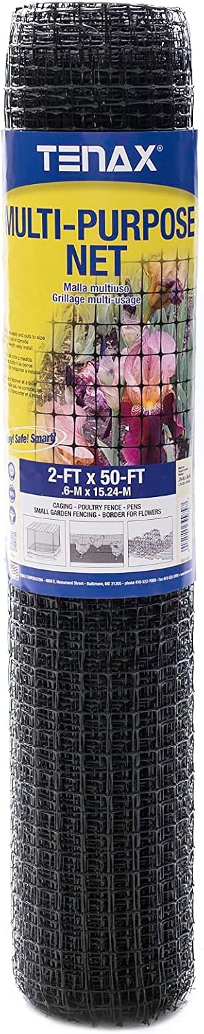 Tenax Multi-Purpose Net - Black Plastic Netting, Versatile Garden Fence - 3' x 50' - Polypropylene