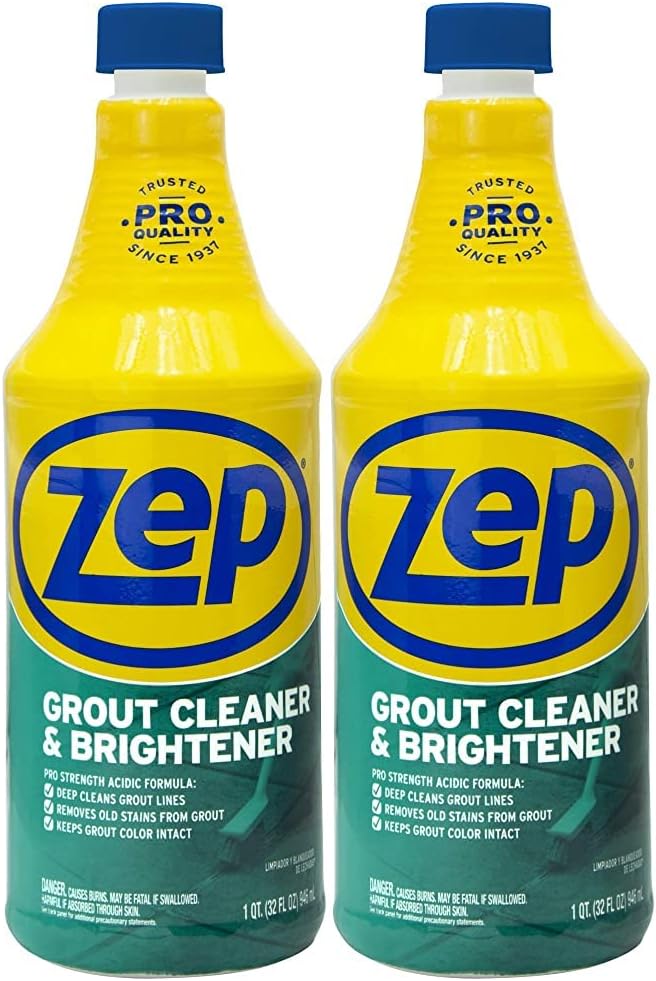 Zep Grout Cleaner and Brightener - 32 Ounce (1 Bottle) - ZU104632 - Deep Cleaning Formula Removes Old Stains From Grout