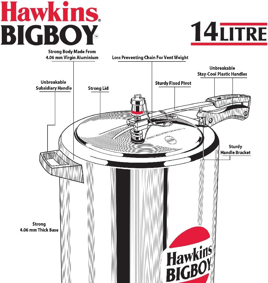 Hawkins Bigboy Aluminum Pressure Cooker, 14 Litres