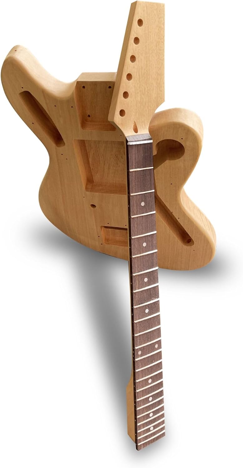 DIY Electric Guitar Kit Beginner Kit Right Handed Jazzmaster Style | 6 String, Mahogany Body, Mahogany Neck, Rosewood Fretboard, Chrome Hardware