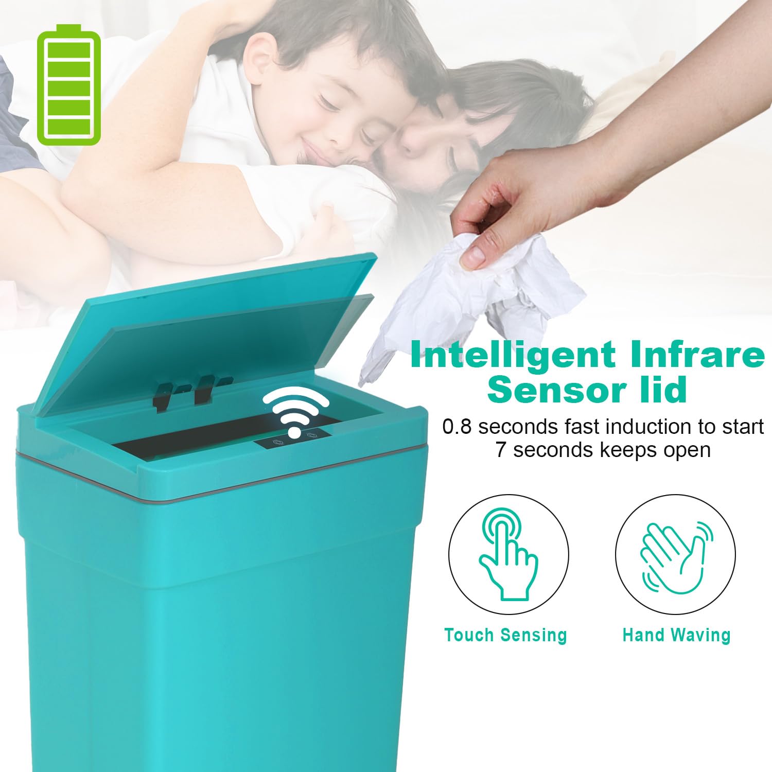 BestOffice 13 Gallon Trash Can Automatic Kitchen Trash Can Touch Free High-Capacity Garbage Can with Lid for Bedroom Bathroom Home Office 50 Liter