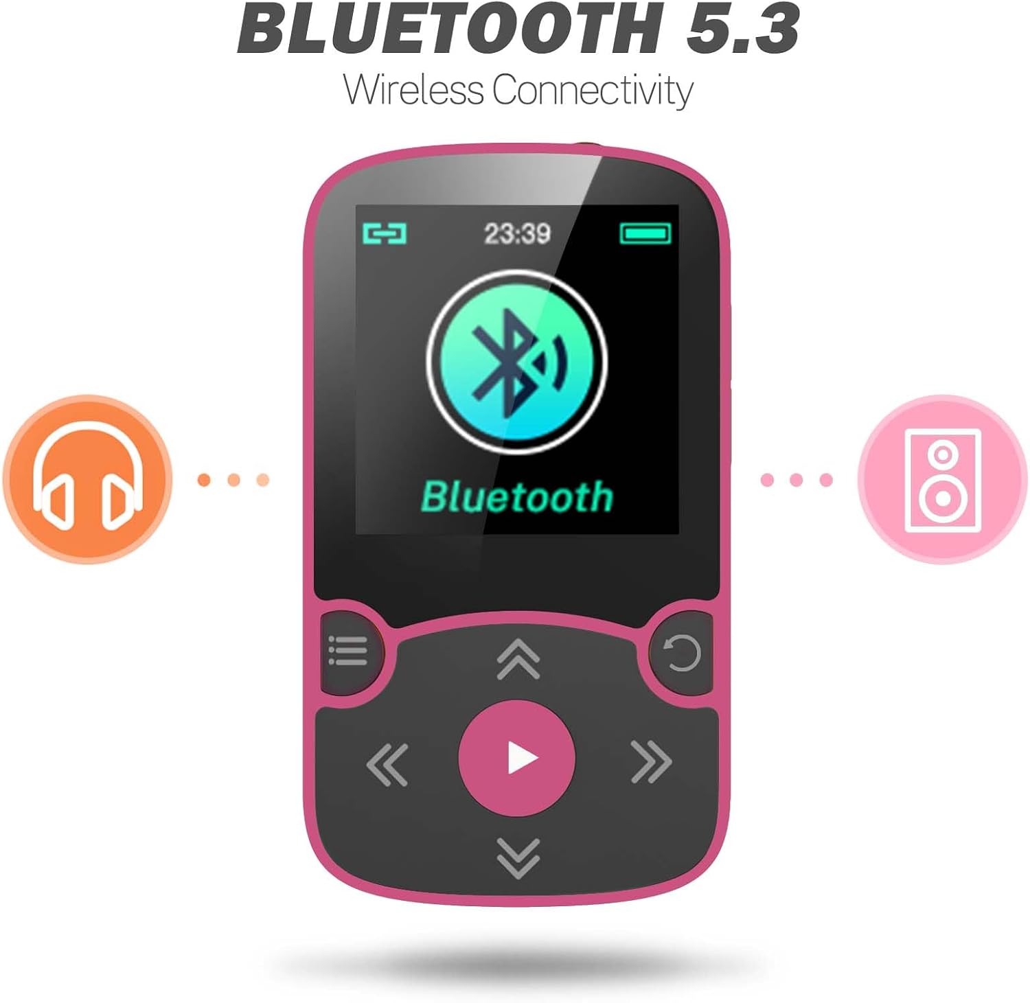 AGPTEK 64GB MP3 Player with Clip, A65 Bluetooth 5.3 Music Player for Sports | with FM Radio, Voice Recorder for Running, Supports up to 128GB TF Card, Orange