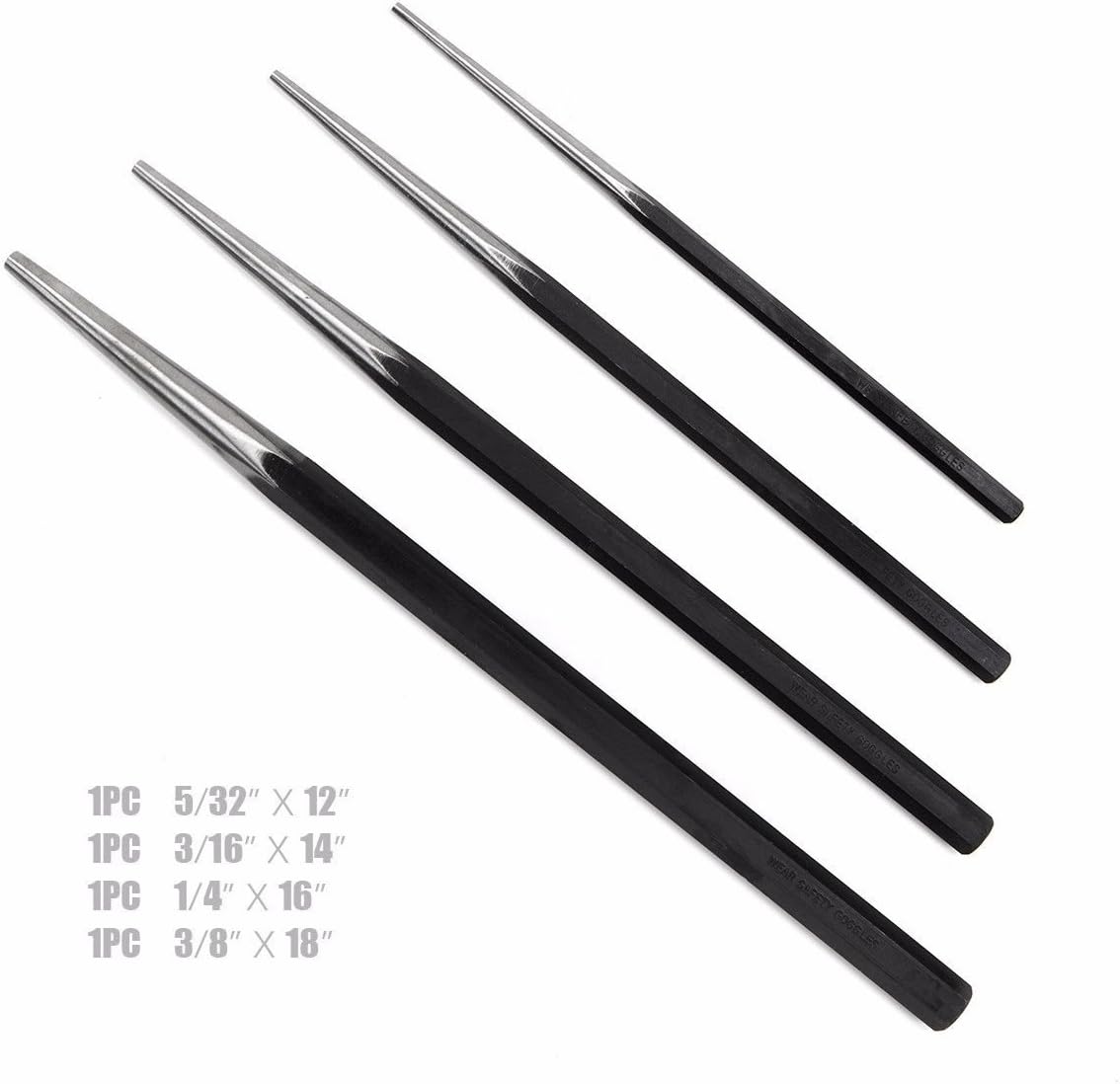 Stark USA 4-Pieces Long Taper Punch Set, Alignment Punch Set Tool Alignment Punch Kit Mechanics Steel 12" - 18" inch