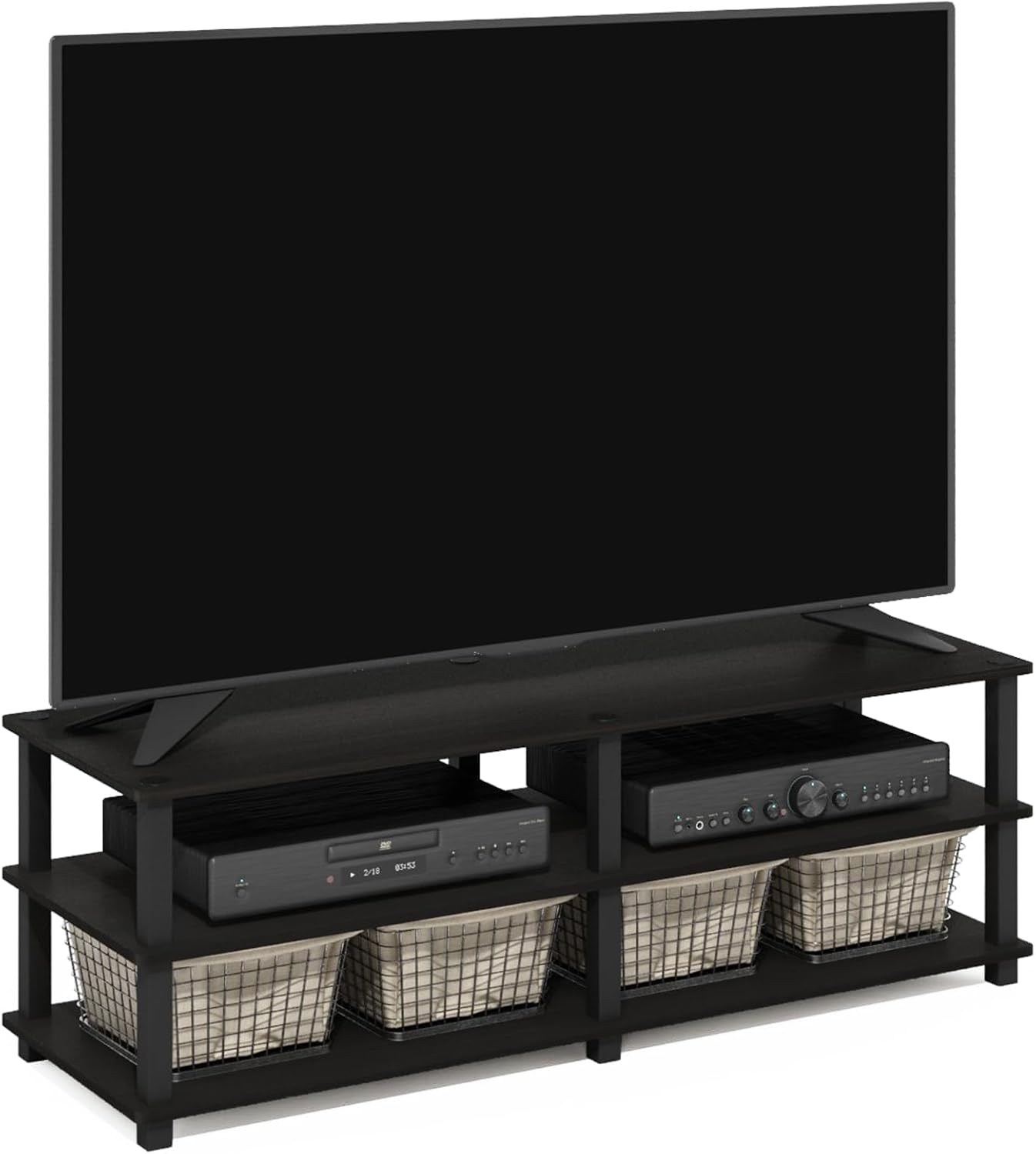Furinno Turn-S-Tube No Tools 3-Tier Entertainment TV Stands, Dark Cherry and Black