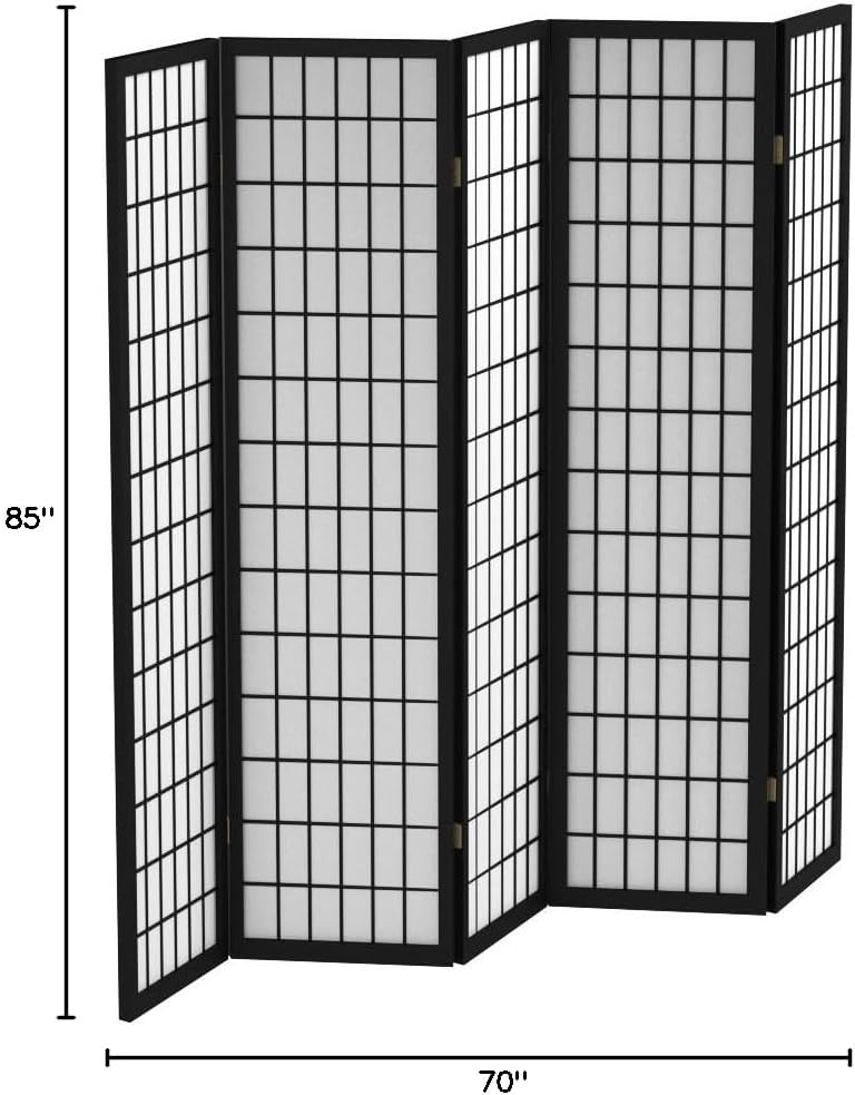 Red Lantern 6 ft. Tall Window Pane Shoji Screen - Walnut - 5 Panels