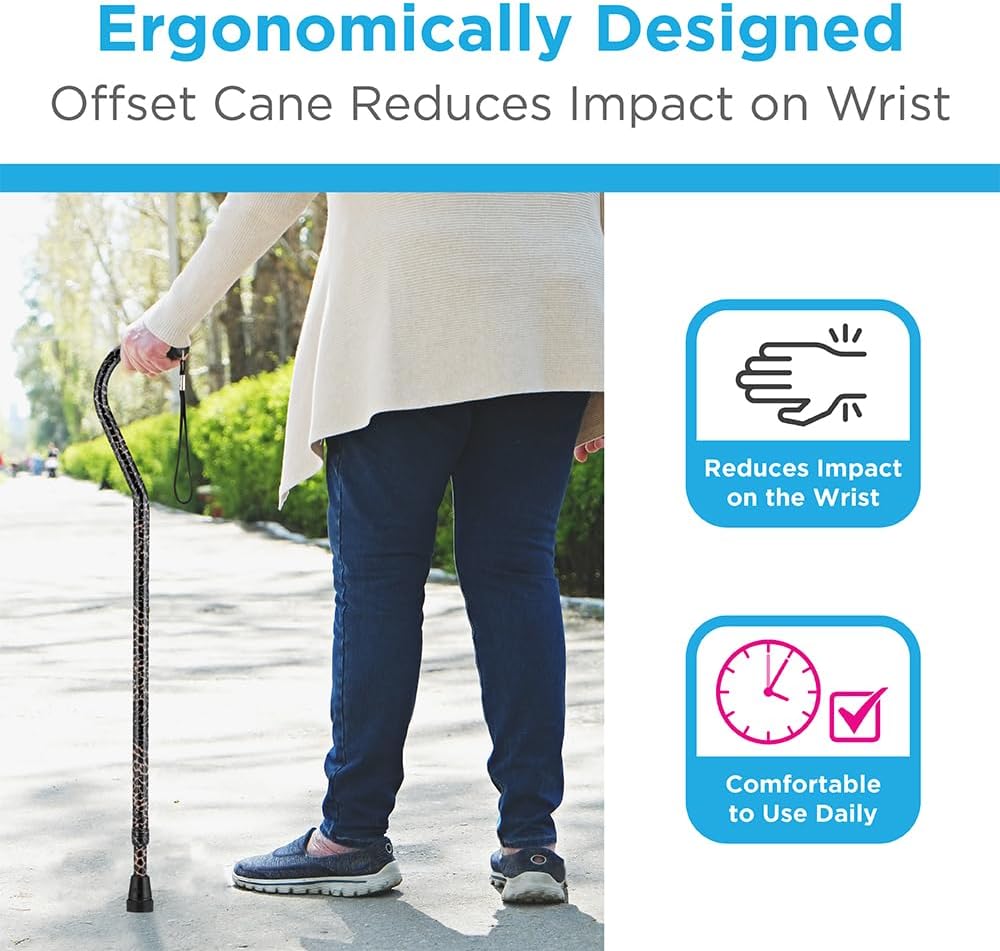 NOVA Designer Walking Cane with Offset Handle, Lightweight Adjustable Walking Stick with Carrying Strap, “Maui Flowers” Design