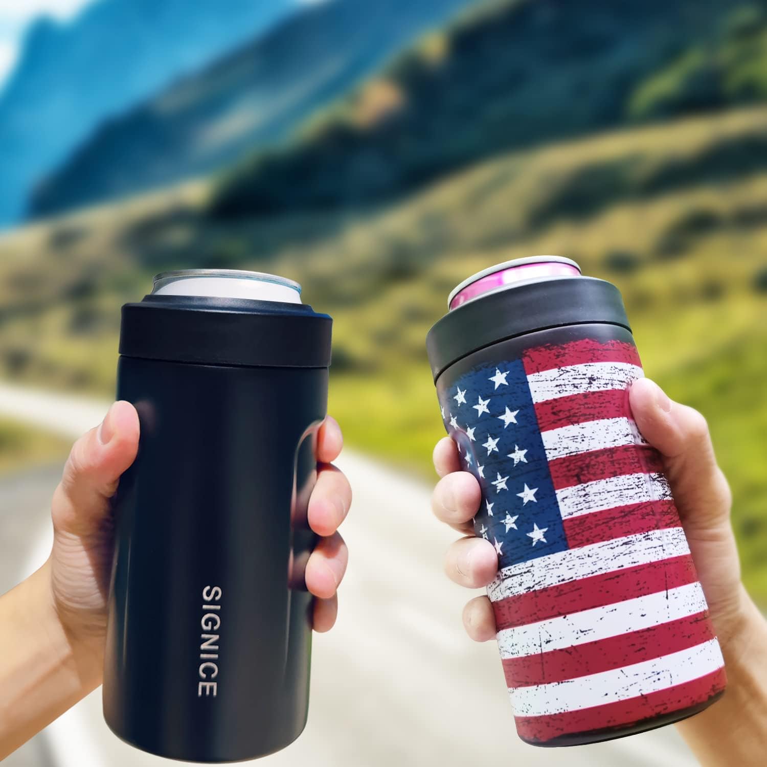 3 In 1 Insulated Universal Can Cooler - Signice Double Walled Vacuum Insulator Stainless Steel Slim Can Cooler for 12 Oz Skinny Tall Standard