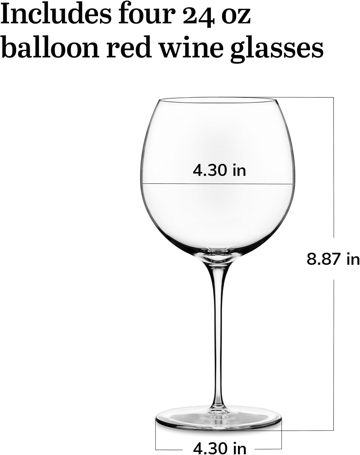 Libbey Signature Kentfield Estate All Purpose Wine Glasses Set of 4, Long Stem Wine Glasses for Red and White Wine, Perfect Glass Goblet Gift Set