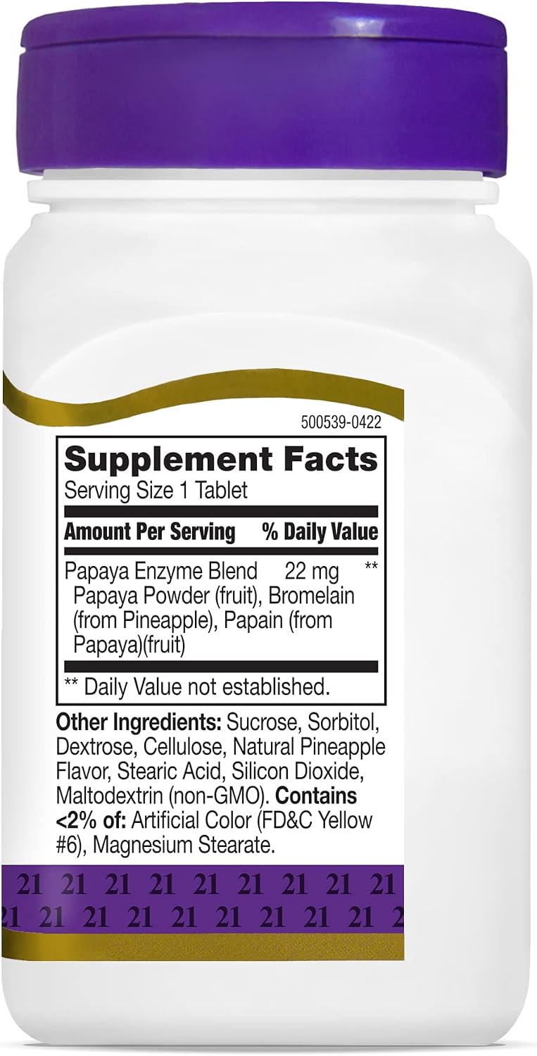 21st Century Papaya Enzyme Chewables for Digestion, Tropical, 100 Count | Papaya & Pineapple Digestive Enzymes with Bromelain & Papain, Digestive Comfort & Gut Health, Gluten Free, Non-GMO
