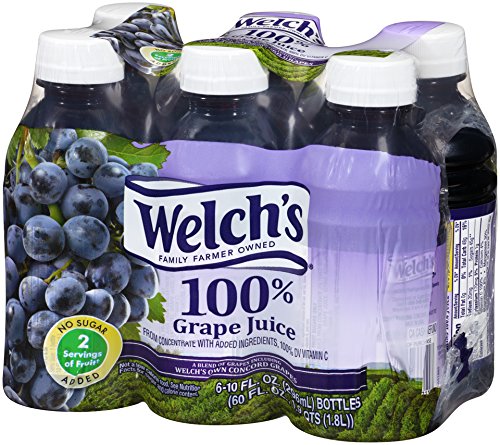 Welch's 100% Grape Juice, Concord Grape, 10 Fl Oz On-the-Go Bottle (Pack of 6)