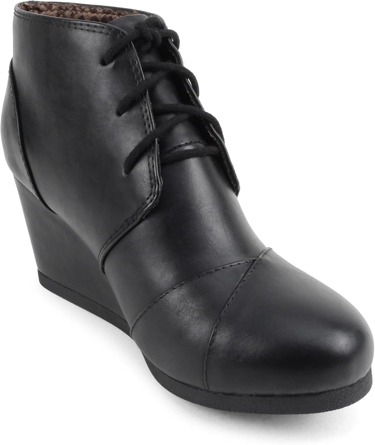 Soda “REX” ~ Women Lace Up Rounded Toe Low Wedge Ankle Bootie