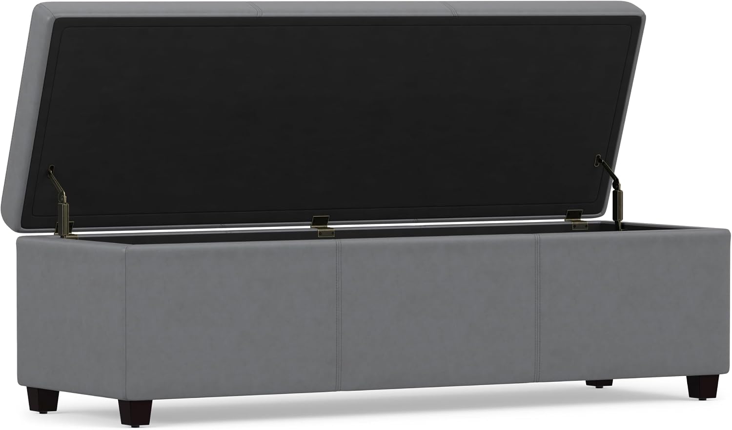 SIMPLIHOME Avalon 54" Wide Vegan Leather Storage Ottoman in Tanners Brown